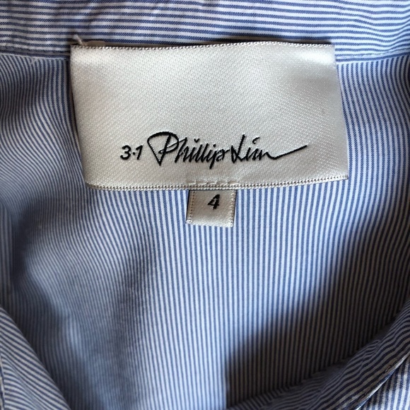 3-1 Phillip Lim Womens Button Down Blouse Blue White Striped Zipper Cuff Size 4 - Picture 4 of 9